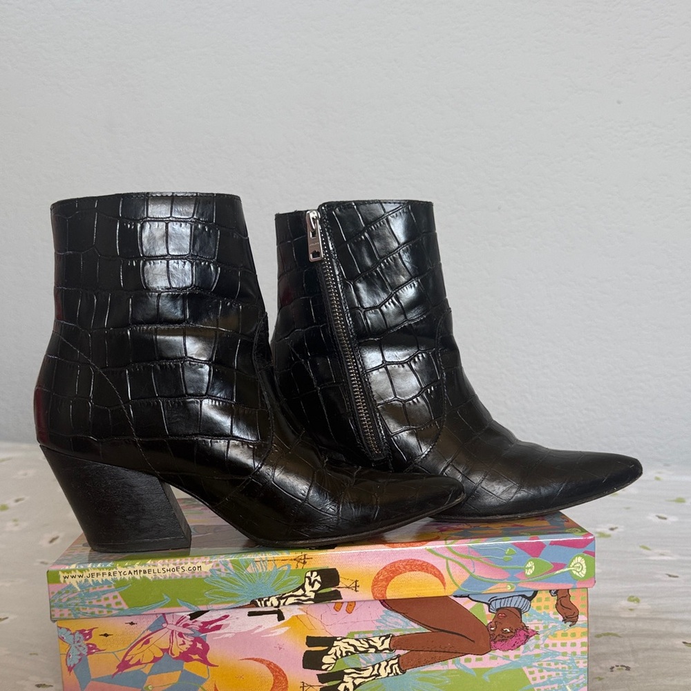 All Saints black crocodile cowboy boots